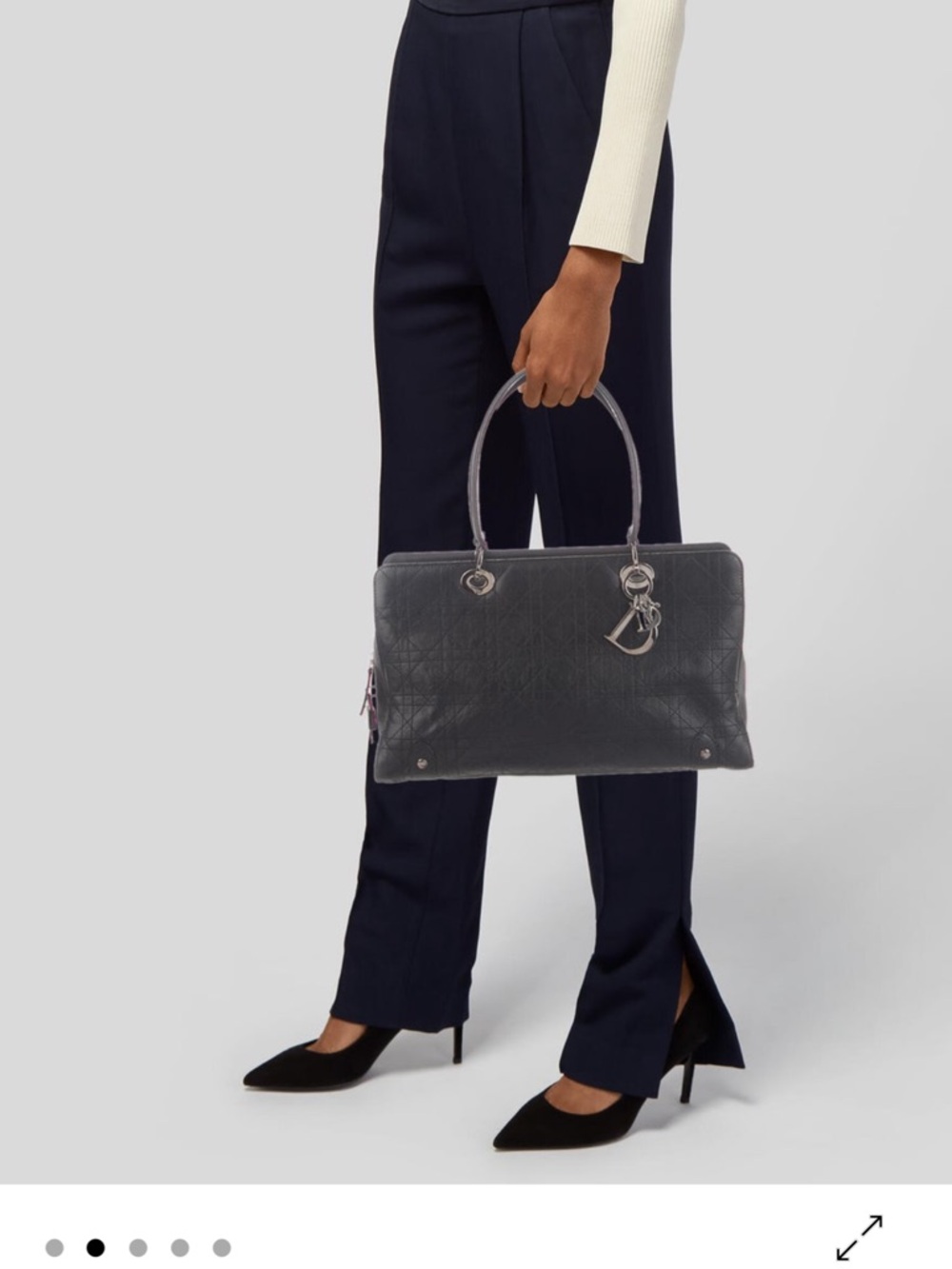 Christian Dior Vintage Black Cannage Leather Lady Dior Tote Bag w/Silver Tone - Picture 5 of 16